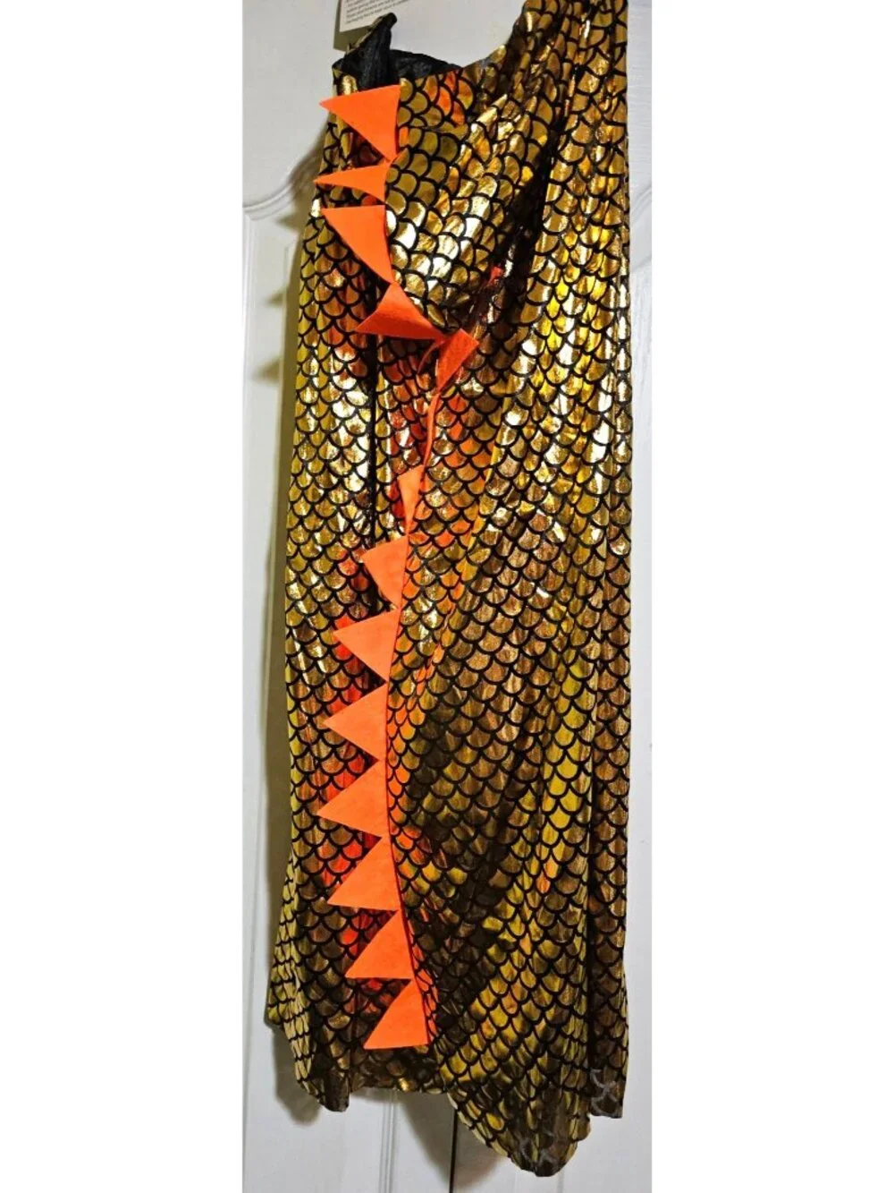 Gold Orange Scale Dragon Dinosaur Hooded Cape Halloween Dress Up Castle Kids NEW